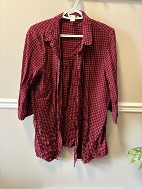 H&M Red and Black Checkered Open Front Shirt Dress